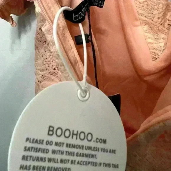 BOOHOO Boutique Off Shoulder Lace Skater Blush Dress NWT Size 14 - Picture 12 of 13